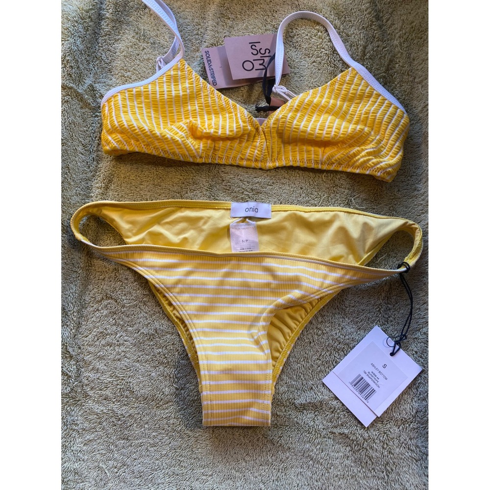 Onia Bikini Swimsuit Bottom Sunstripe Yellow Stripe Issimo Top Both Size S‎